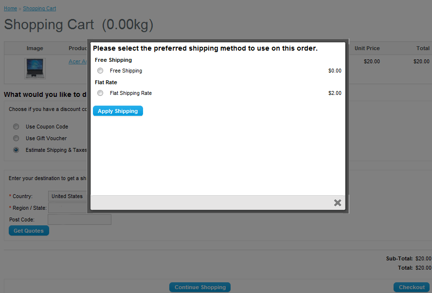 shipping estimation